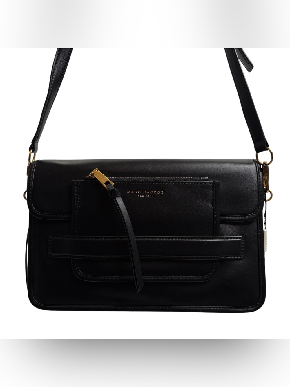 Marc Jacobs MADISON Black Leather Crossbody Clutch Bag Gold Hardware NWT $395